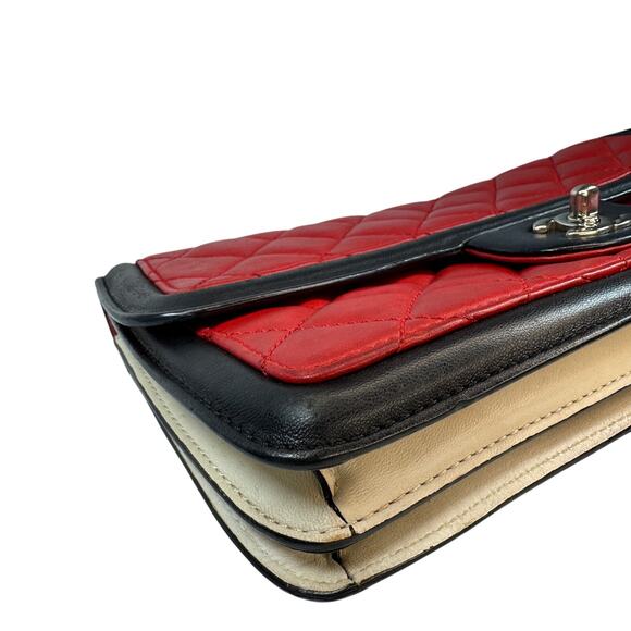 Chanel Tri-Color Quilted Medium Flap Bag Red & Black & White Lambskin Leather CC - Picture 12 of 15